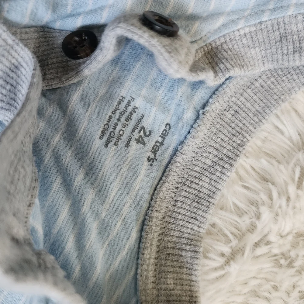 Carter's 100% Cotton Light Blue Striped Bodysuit Snap Closure Long Sleeve 24M